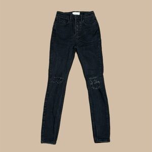 We The Free Free People Distressed High Rise Skinny Jeans Black Sz 25